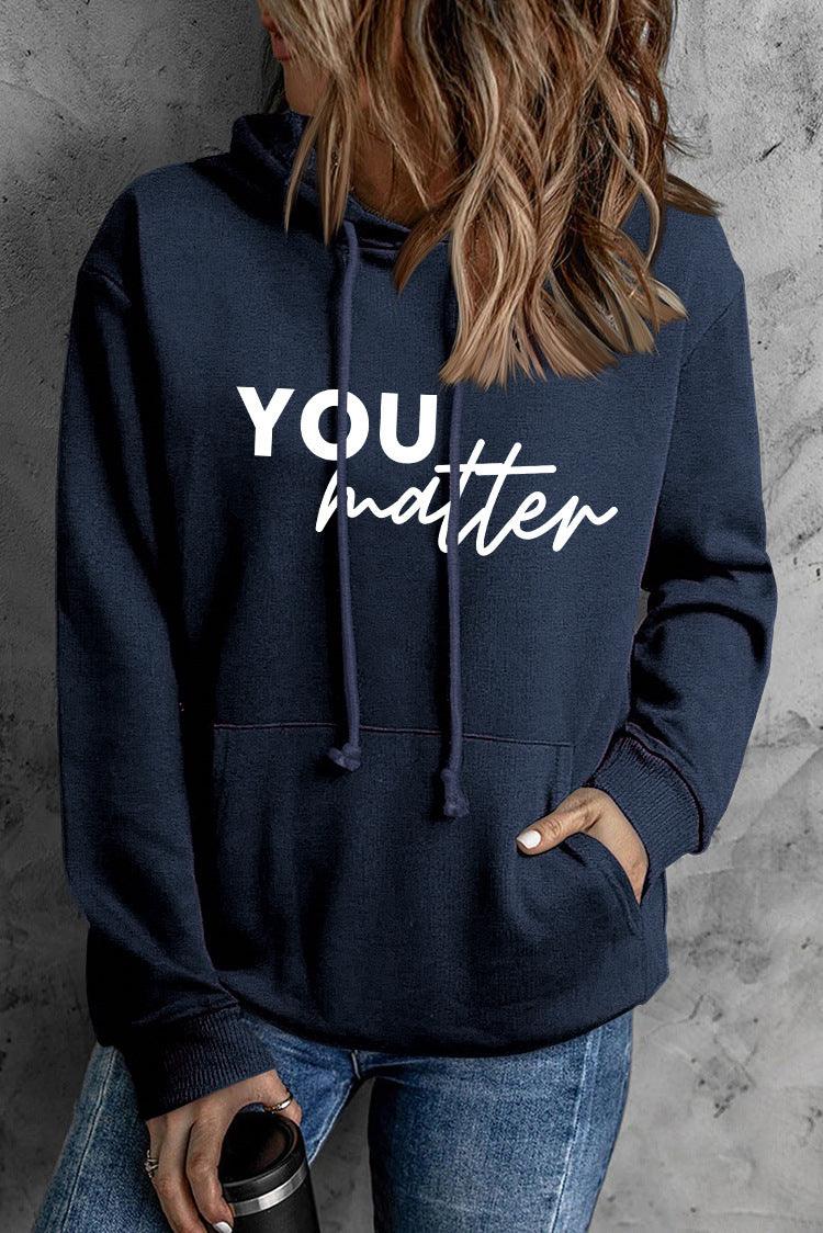 Front And Back Letters Women's Printed Wear Hooded Pocket Pullover Sports Long Sleeve - Nioor