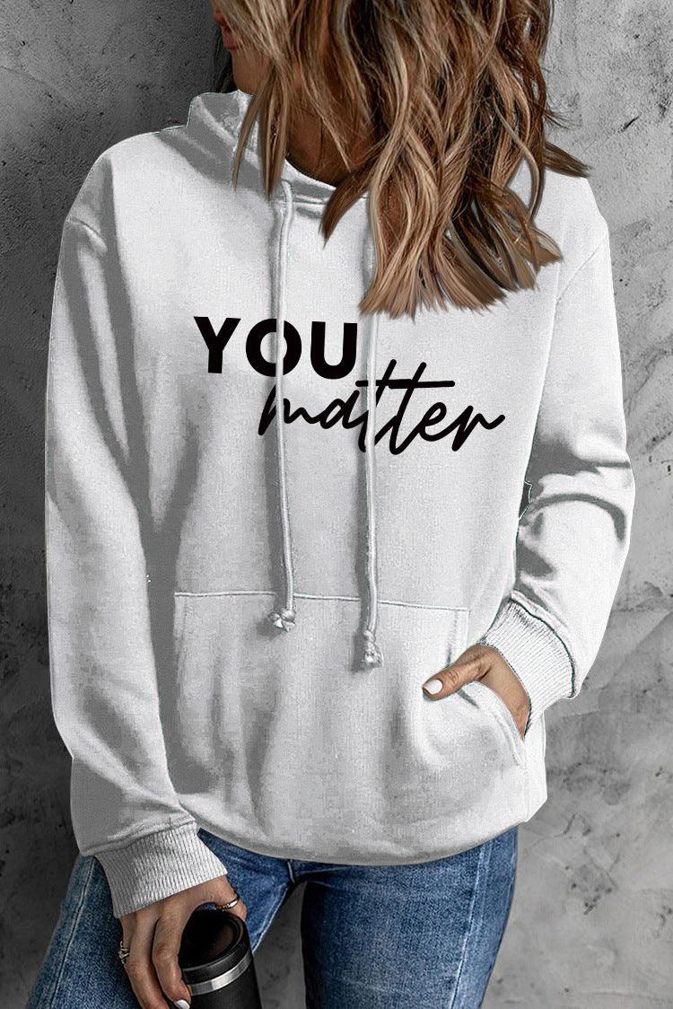 Front And Back Letters Women's Printed Wear Hooded Pocket Pullover Sports Long Sleeve - Nioor