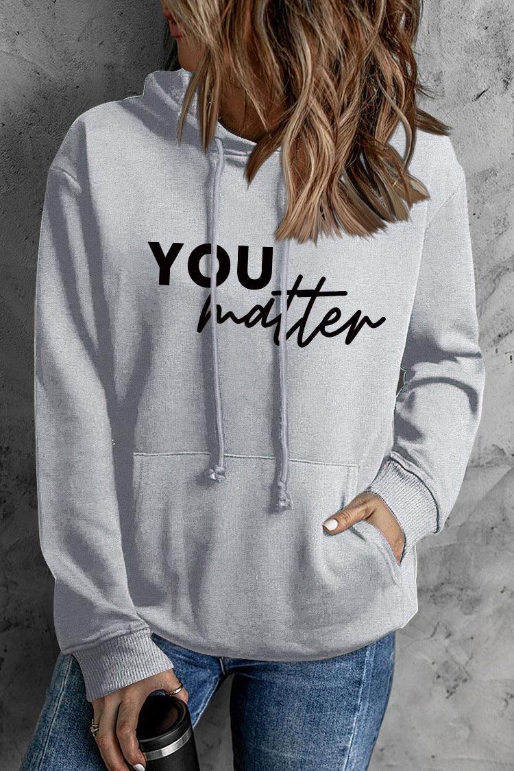 Front And Back Letters Women's Printed Wear Hooded Pocket Pullover Sports Long Sleeve - Nioor