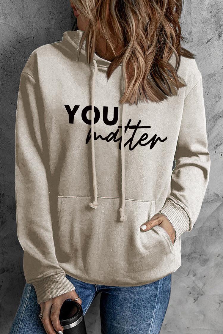 Front And Back Letters Women's Printed Wear Hooded Pocket Pullover Sports Long Sleeve - Nioor