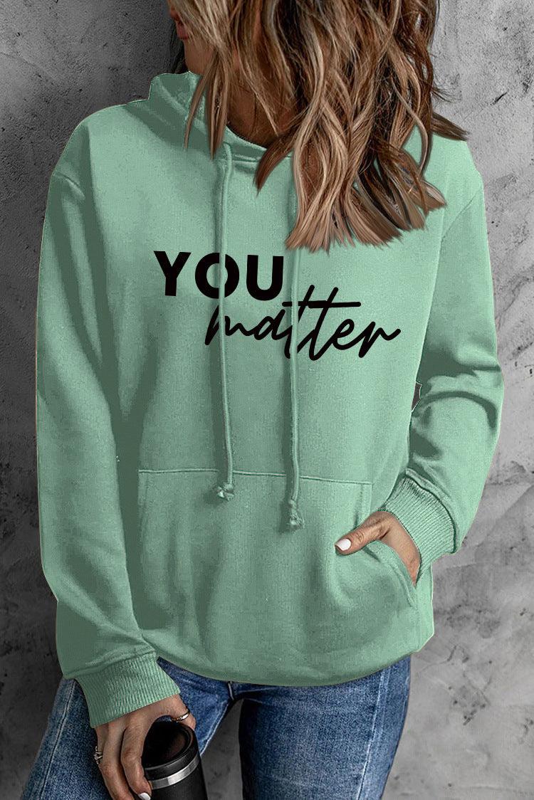 Front And Back Letters Women's Printed Wear Hooded Pocket Pullover Sports Long Sleeve - Nioor