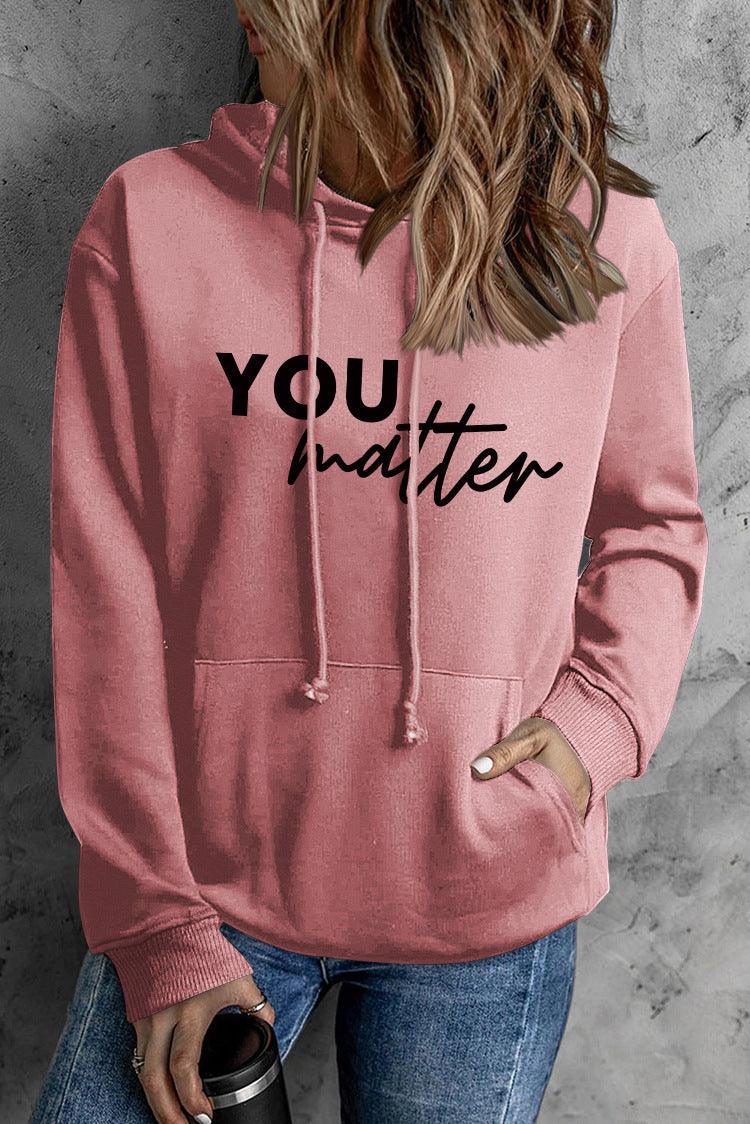 Front And Back Letters Women's Printed Wear Hooded Pocket Pullover Sports Long Sleeve - Nioor