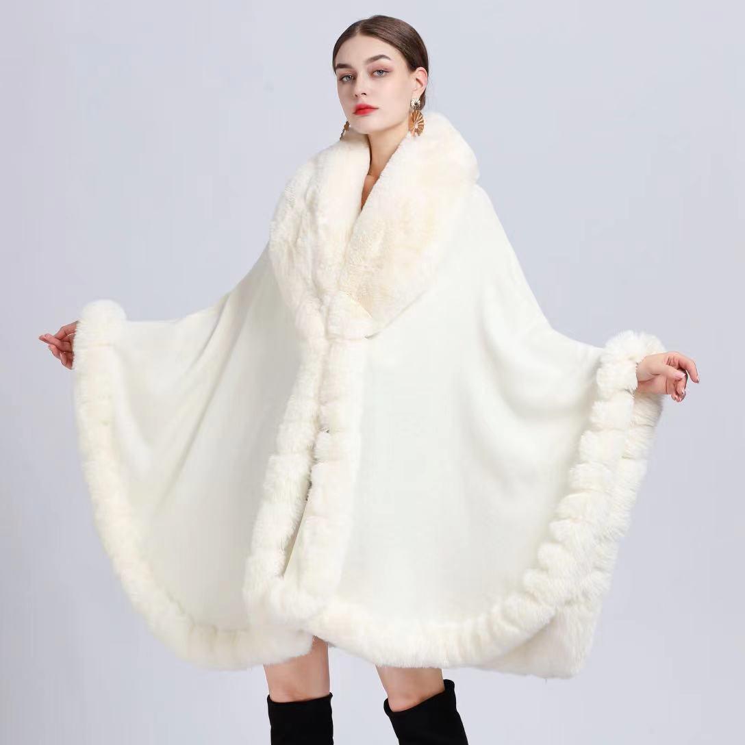 Fur Collar Shawl Cape Knitted Cardigan Baggy Coat - Nioor