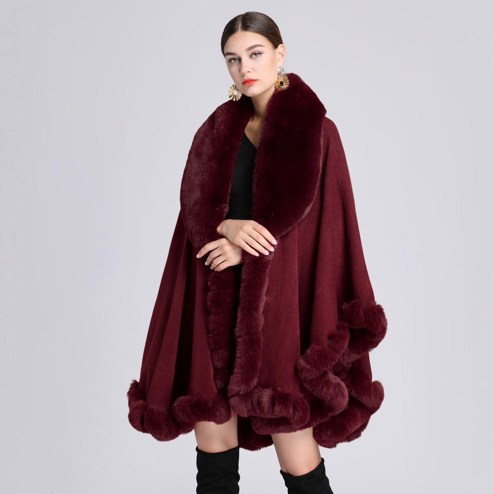 Fur Collar Shawl Cape Knitted Cardigan Baggy Coat - Nioor