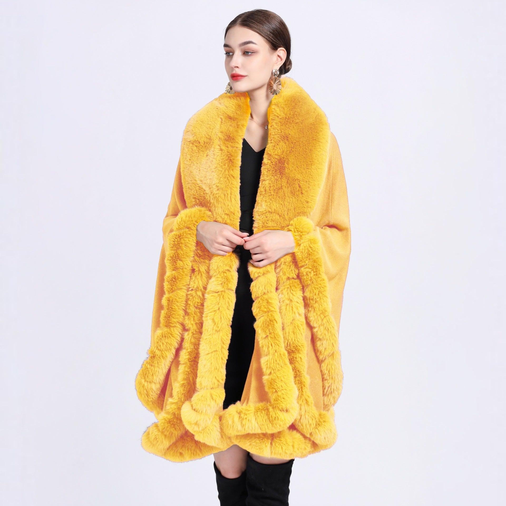 Fur Collar Shawl Cape Knitted Cardigan Baggy Coat - Nioor