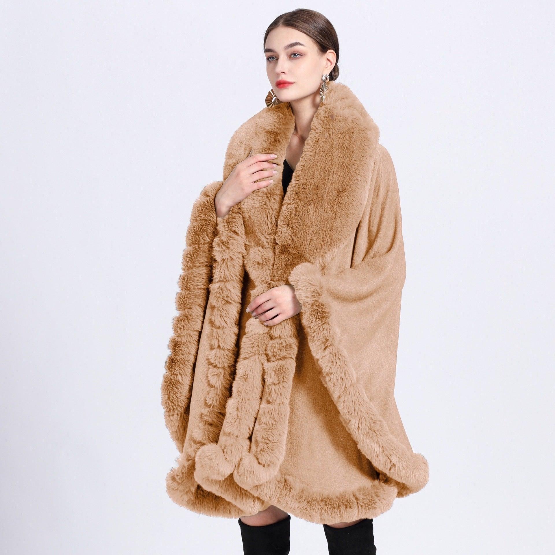 Fur Collar Shawl Cape Knitted Cardigan Baggy Coat - Nioor