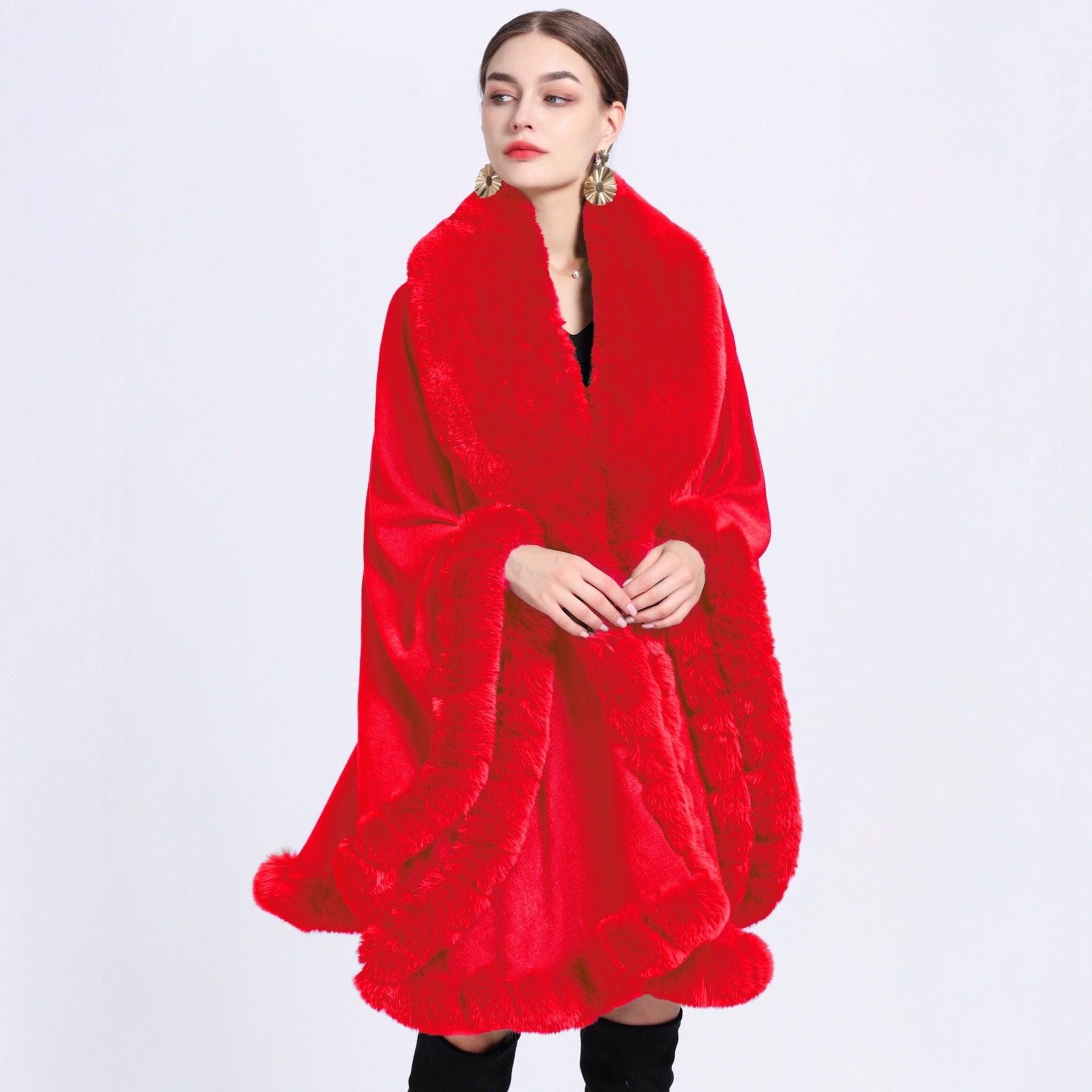 Fur Collar Shawl Cape Knitted Cardigan Baggy Coat - Nioor