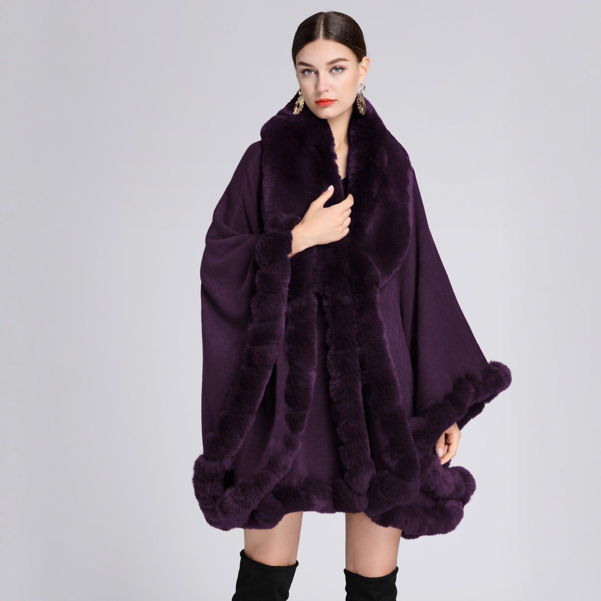 Fur Collar Shawl Cape Knitted Cardigan Baggy Coat - Nioor