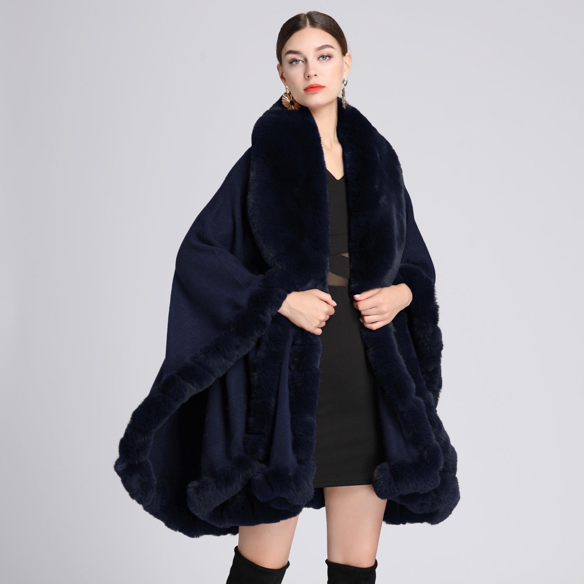 Fur Collar Shawl Cape Knitted Cardigan Baggy Coat - Nioor