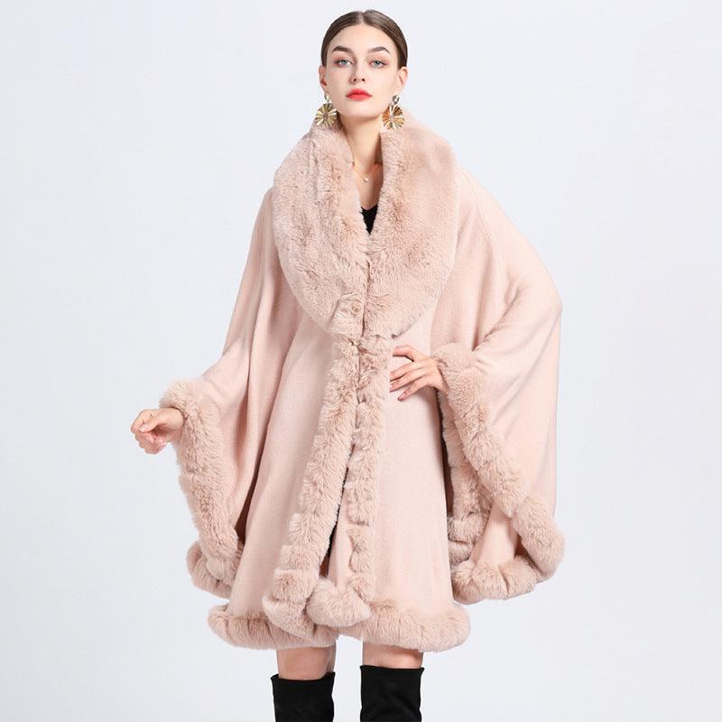 Fur Collar Shawl Cape Knitted Cardigan Baggy Coat - Nioor