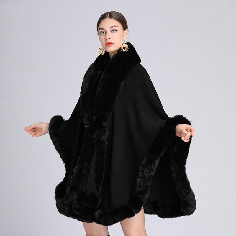 Fur Collar Shawl Cape Knitted Cardigan Baggy Coat - Nioor