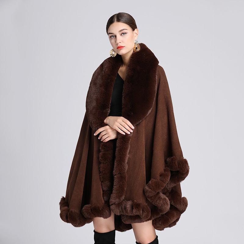 Fur Collar Shawl Cape Knitted Cardigan Baggy Coat - Nioor