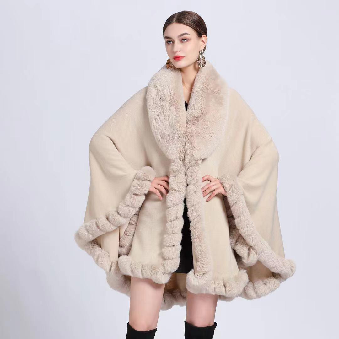 Fur Collar Shawl Cape Knitted Cardigan Baggy Coat - Nioor