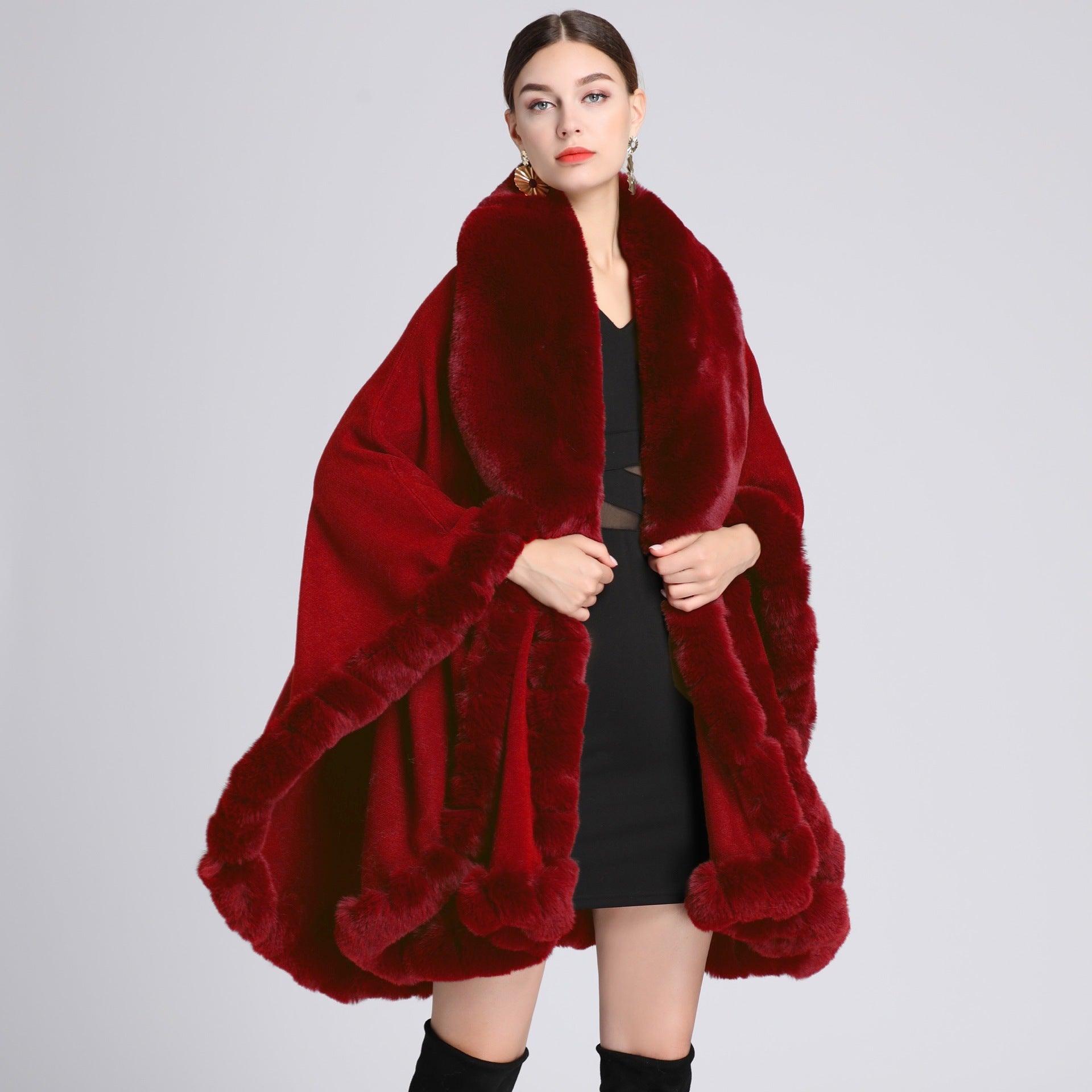 Fur Collar Shawl Cape Knitted Cardigan Baggy Coat - Nioor