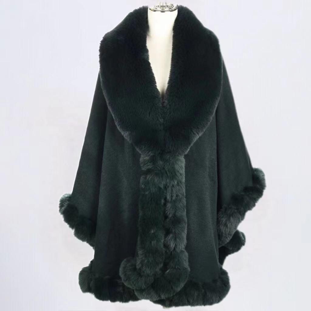 Fur Collar Shawl Cape Knitted Cardigan Baggy Coat - Nioor