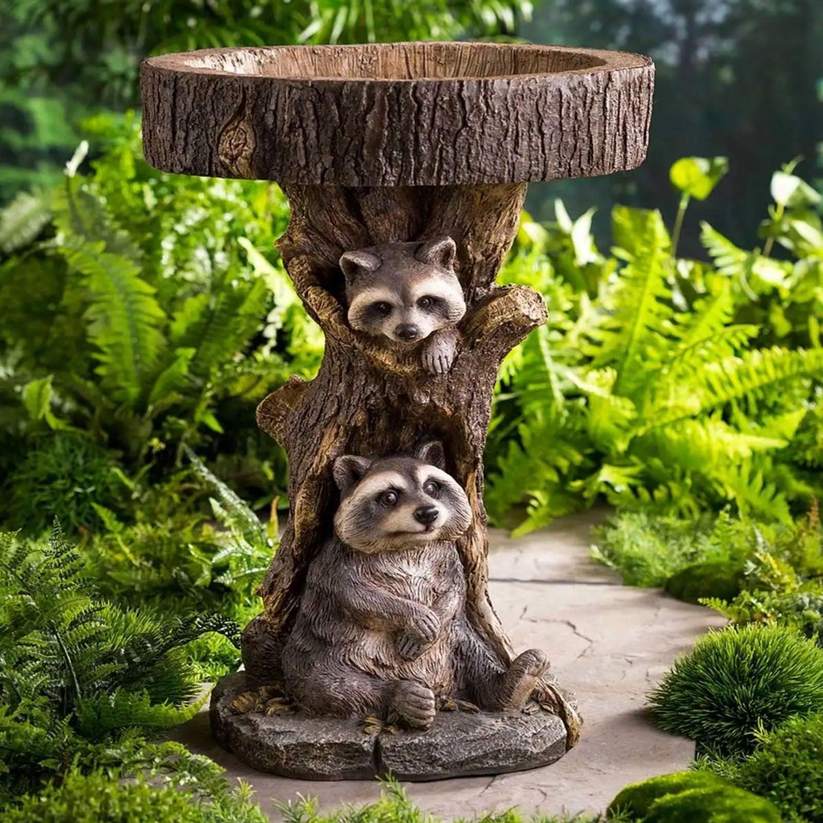 Garden Decoration Raccoon Resin Ornaments Handicraft Gardening Bird Drinking Ornaments - Nioor