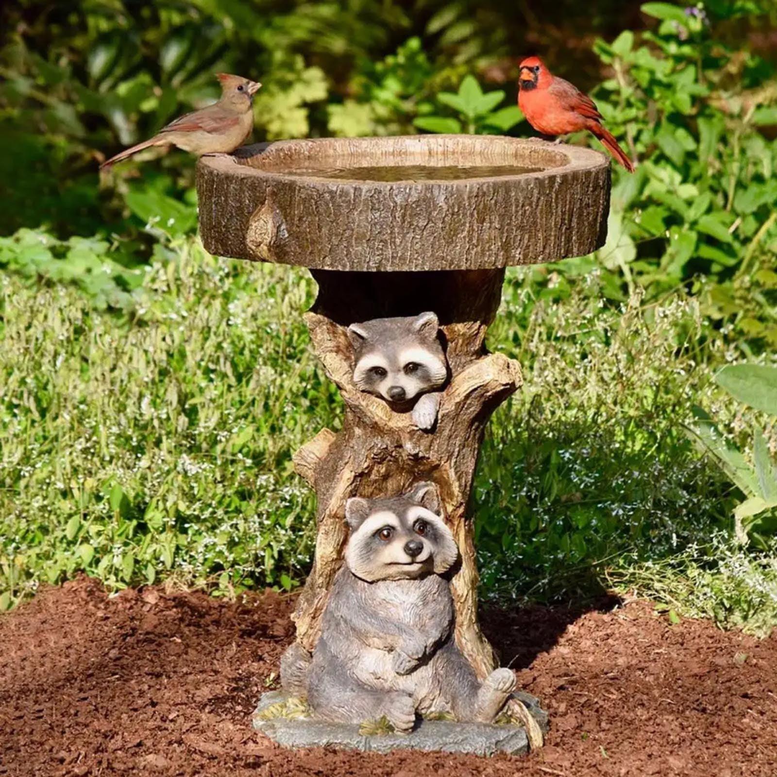 Garden Decoration Raccoon Resin Ornaments Handicraft Gardening Bird Drinking Ornaments - Nioor