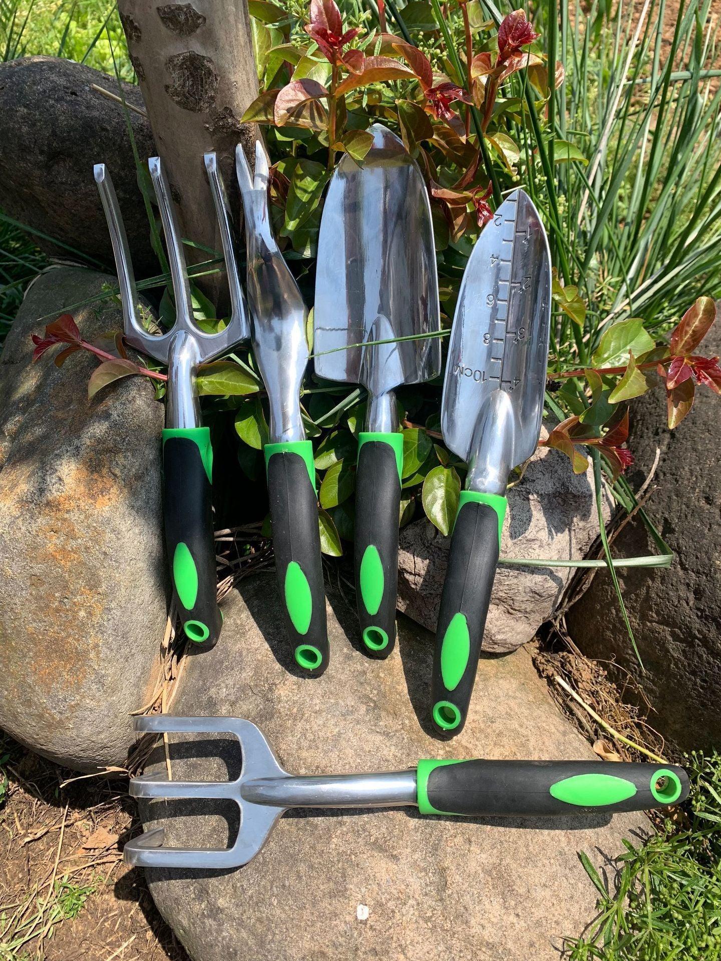 Garden Supplies 9-piece Aluminum Alloy Set, Silicone Two-color Handle Shovel Gardening Tools - Nioor