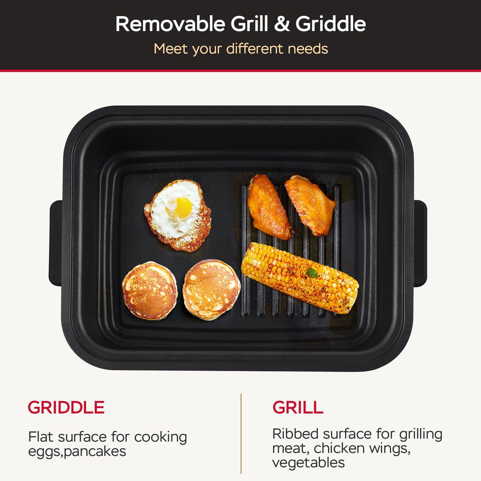 Geek Chef 7 In1 Smokeless Electric Indoor Grill With Air Fry, Roast, Bake, Portable 2 In 1 Indoor Tabletop Grill & Griddle With Preset Function, Removable Non-Stick Plate, Air Fryer Basket, Ban Amazon - Nioor