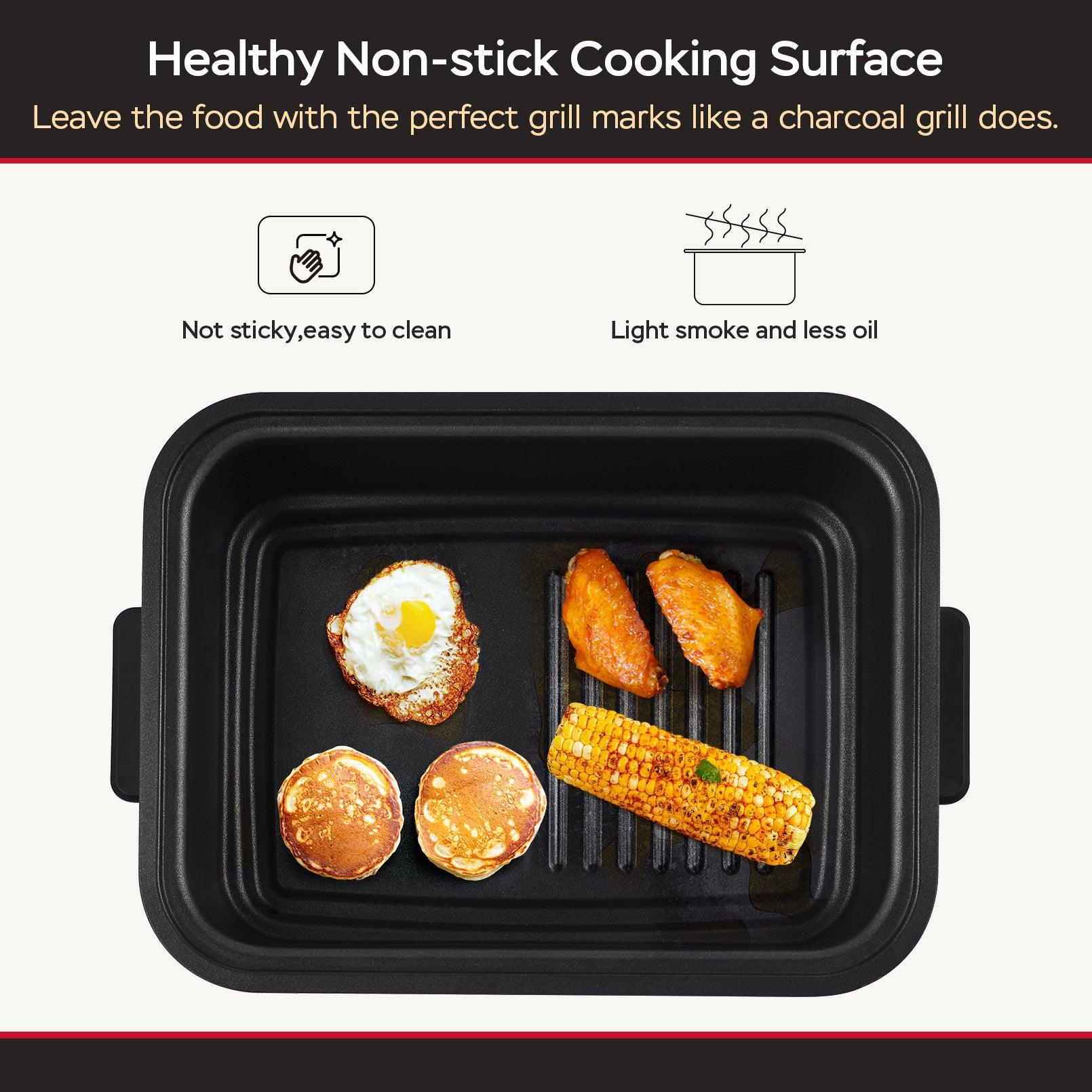 Geek Chef 7 In1 Smokeless Electric Indoor Grill With Air Fry, Roast, Bake, Portable 2 In 1 Indoor Tabletop Grill & Griddle With Preset Function, Removable Non-Stick Plate, Air Fryer Basket, Ban Amazon - Nioor