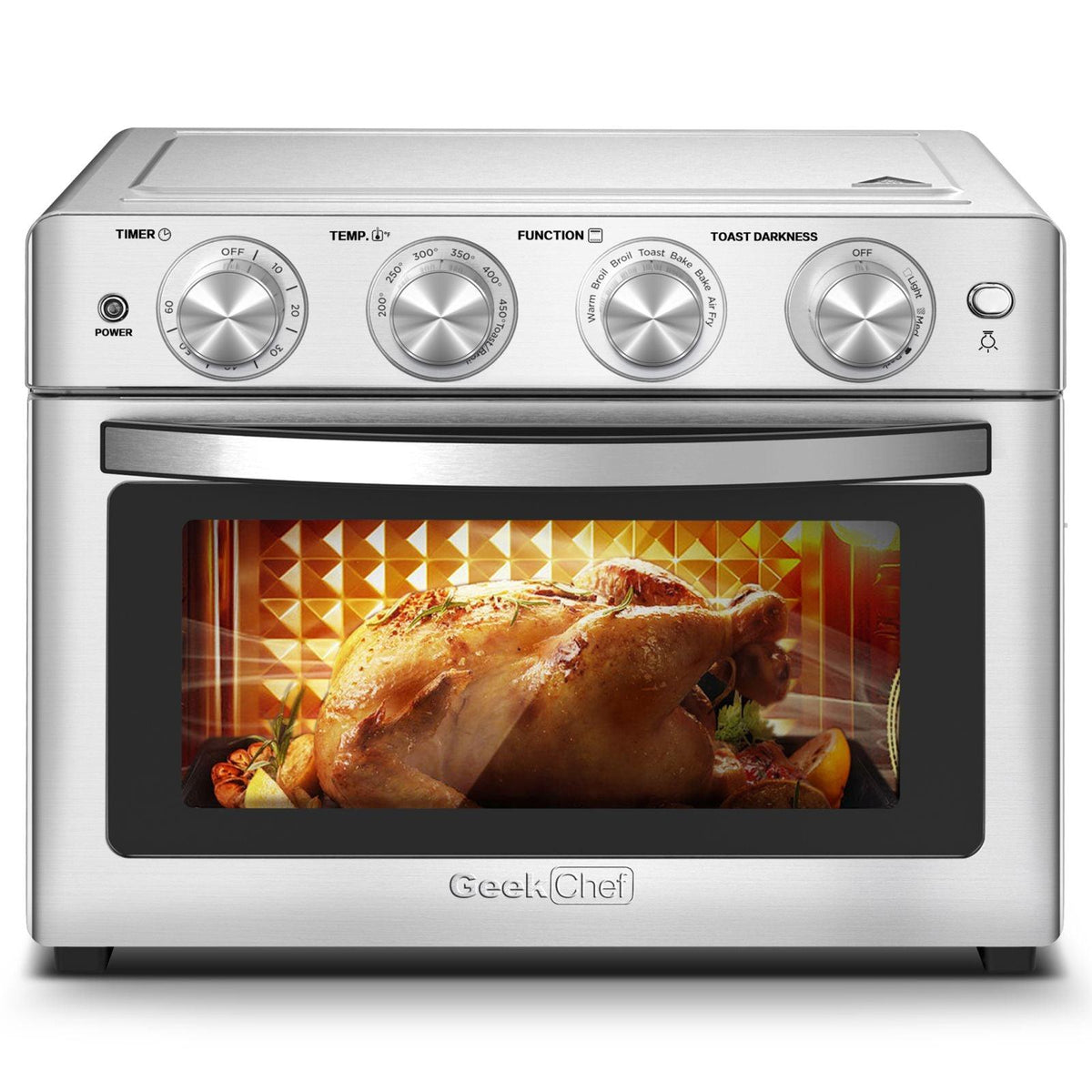 Geek Chef Air Fryer 6 Slice 26QT 26L Air Fryer Fry Oil-Free Extra Large Toaster Oven Combo Air Fryer Oven Roast Bake Broil Reheat Convection Countertop Oven Stainless St - Nioor