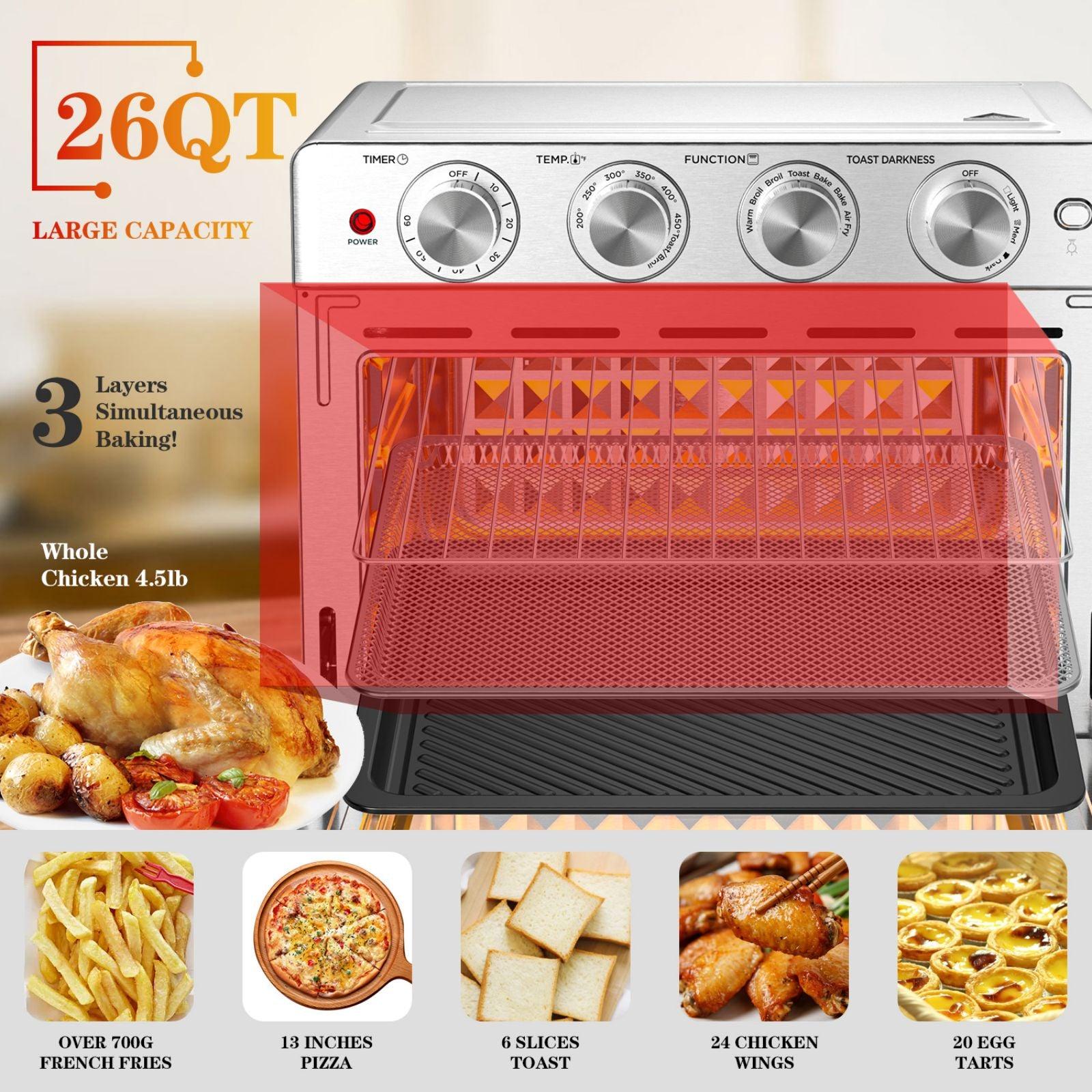 Geek Chef Air Fryer 6 Slice 26QT 26L Air Fryer Fry Oil-Free Extra Large Toaster Oven Combo Air Fryer Oven Roast Bake Broil Reheat Convection Countertop Oven Stainless St - Nioor