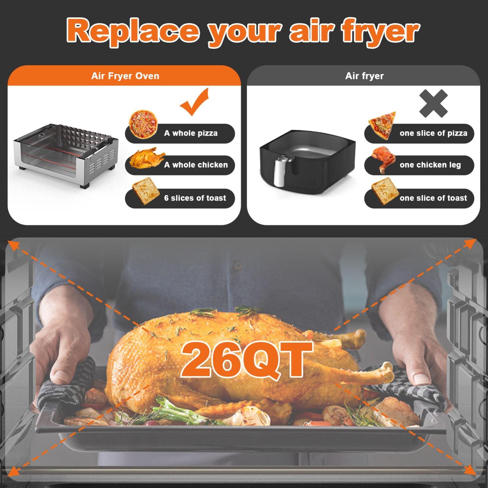 Geek Chef Air Fryer 6 Slice 26QT 26L Air Fryer Fry Oil-Free Extra Large Toaster Oven Combo Air Fryer Oven Roast Bake Broil Reheat Convection Countertop Oven Stainless St - Nioor