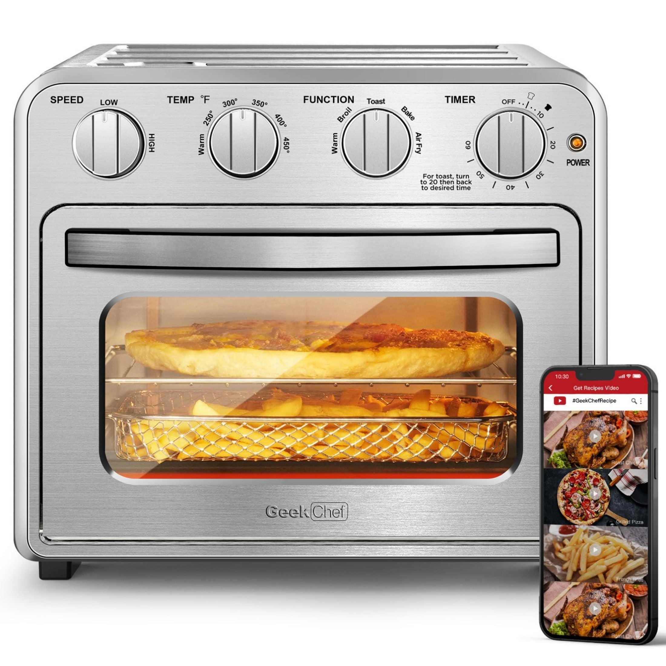 Geek Chef Air Fryer Toaster Oven Combo 4 Slice Toaster Convection Air Fryer Oven Warm, Broil Toast Bake Air Fry Oil-Free Accessories Included Stainless Steel Silver 16QT Prohibit Amazon Sales - Nioor