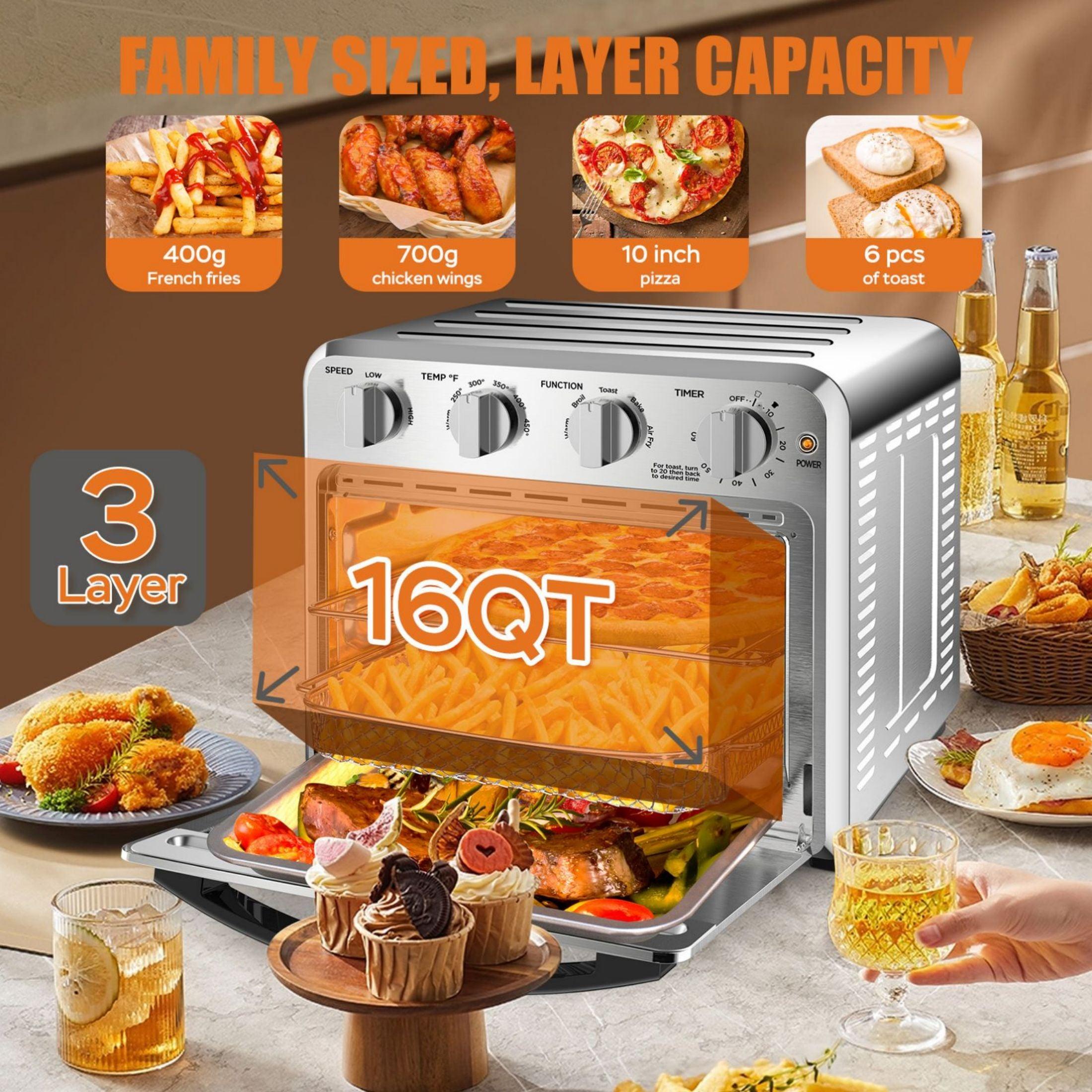 Geek Chef Air Fryer Toaster Oven Combo 4 Slice Toaster Convection Air Fryer Oven Warm, Broil Toast Bake Air Fry Oil-Free Accessories Included Stainless Steel Silver 16QT Prohibit Amazon Sales - Nioor