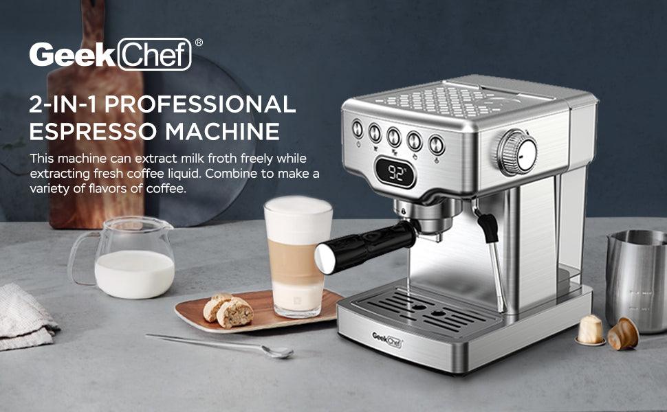 Geek Chef Espresso Machine, 20 Bar Espresso Machine With Milk Frother For Latte, Cappuccino, Macchiato, For Home Espresso Maker, 1.8L Water Tank, Stainless Steel, Ban On Amazon - Nioor