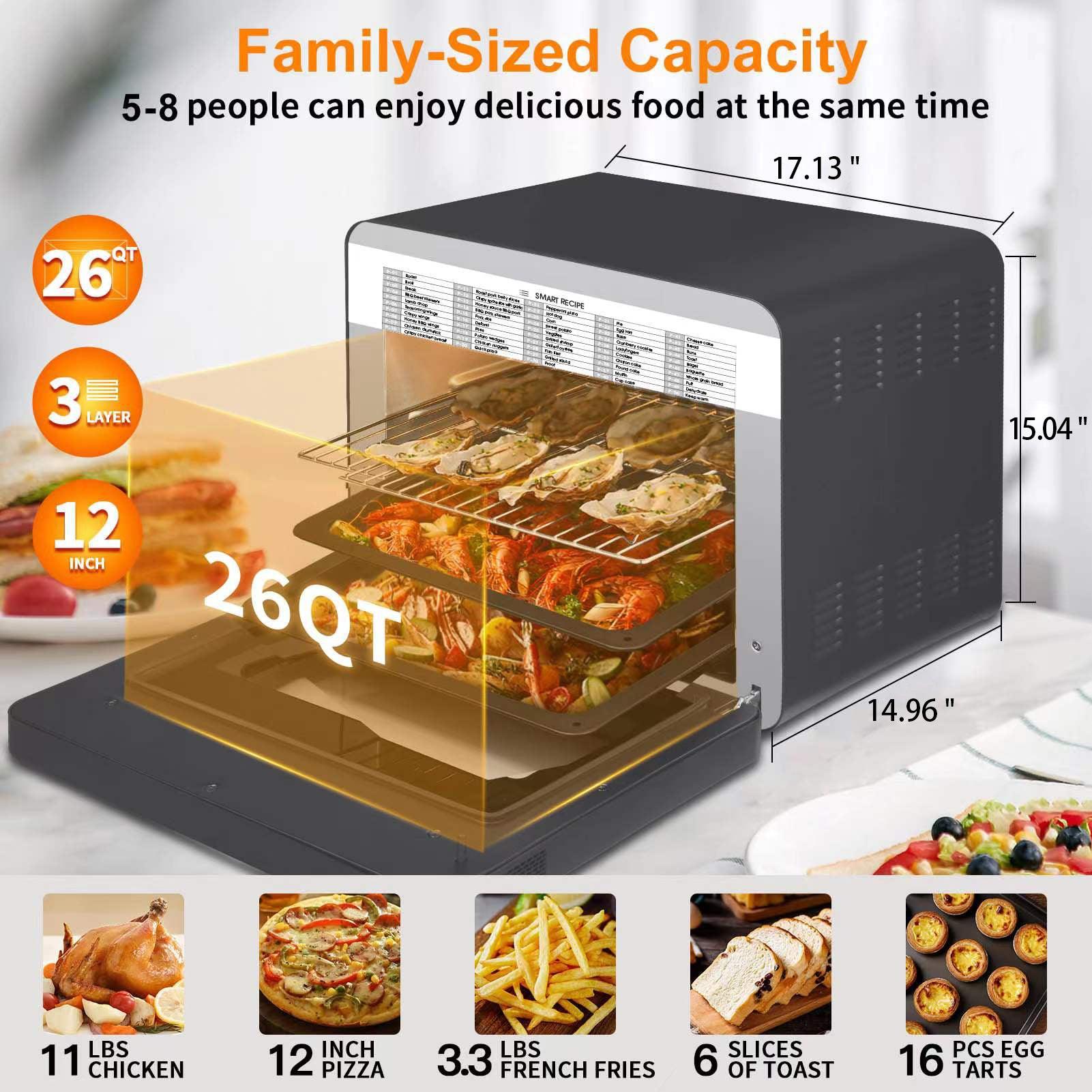 Geek Chef Steam Air Fryer Toast Oven Combo , 26 QT Steam Convection Oven Countertop , 50 Cooking Presets, With 6 Slice Toast, 12 In Pizza, Black Stainless Steel. Prohibited From Listing On Amazon - Nioor