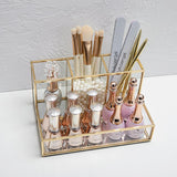 Glass Makeup Organizer Bathroom Cosmetic Organizer With Golden - Nioor