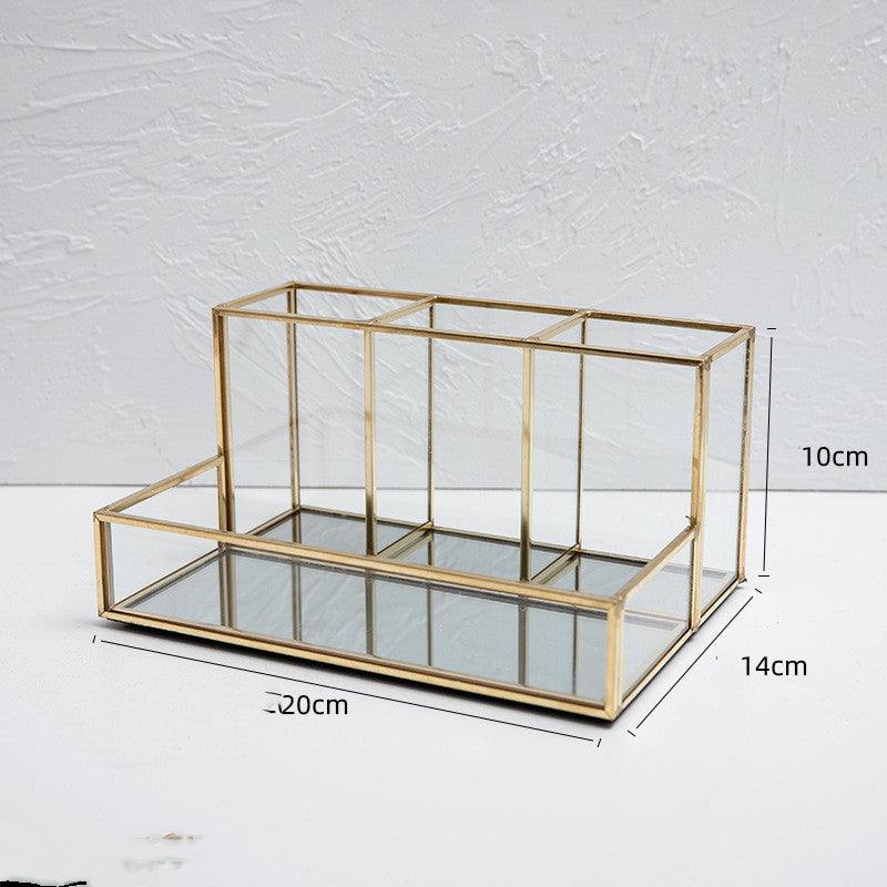 Glass Makeup Organizer Bathroom Cosmetic Organizer With Golden - Nioor