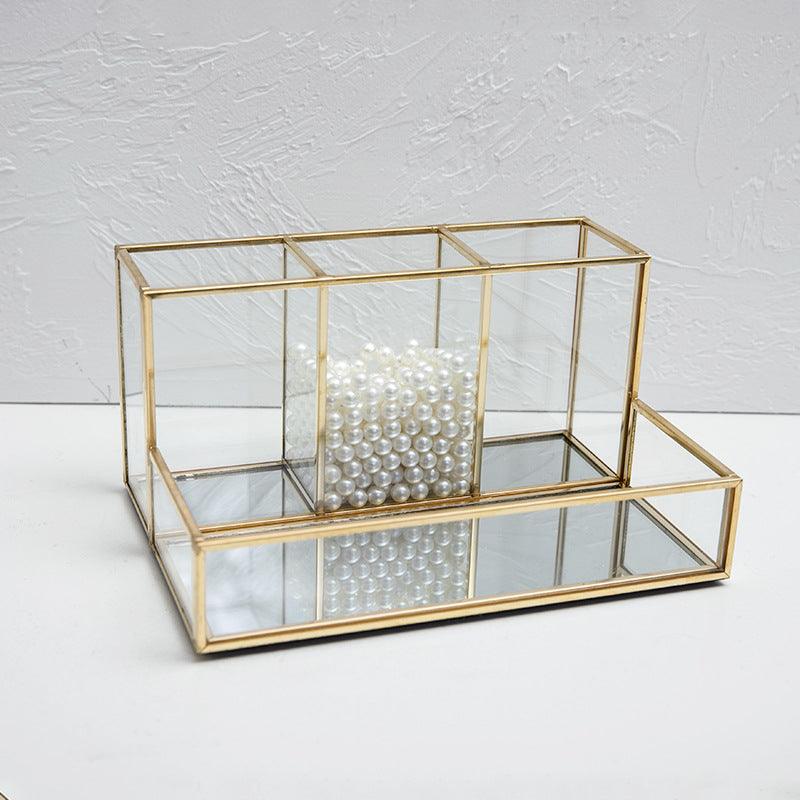 Glass Makeup Organizer Bathroom Cosmetic Organizer With Golden - Nioor