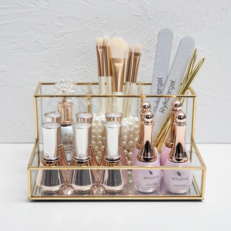 Glass Makeup Organizer Bathroom Cosmetic Organizer With Golden - Nioor