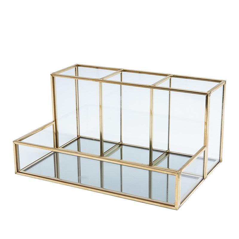 Glass Makeup Organizer Bathroom Cosmetic Organizer With Golden - Nioor