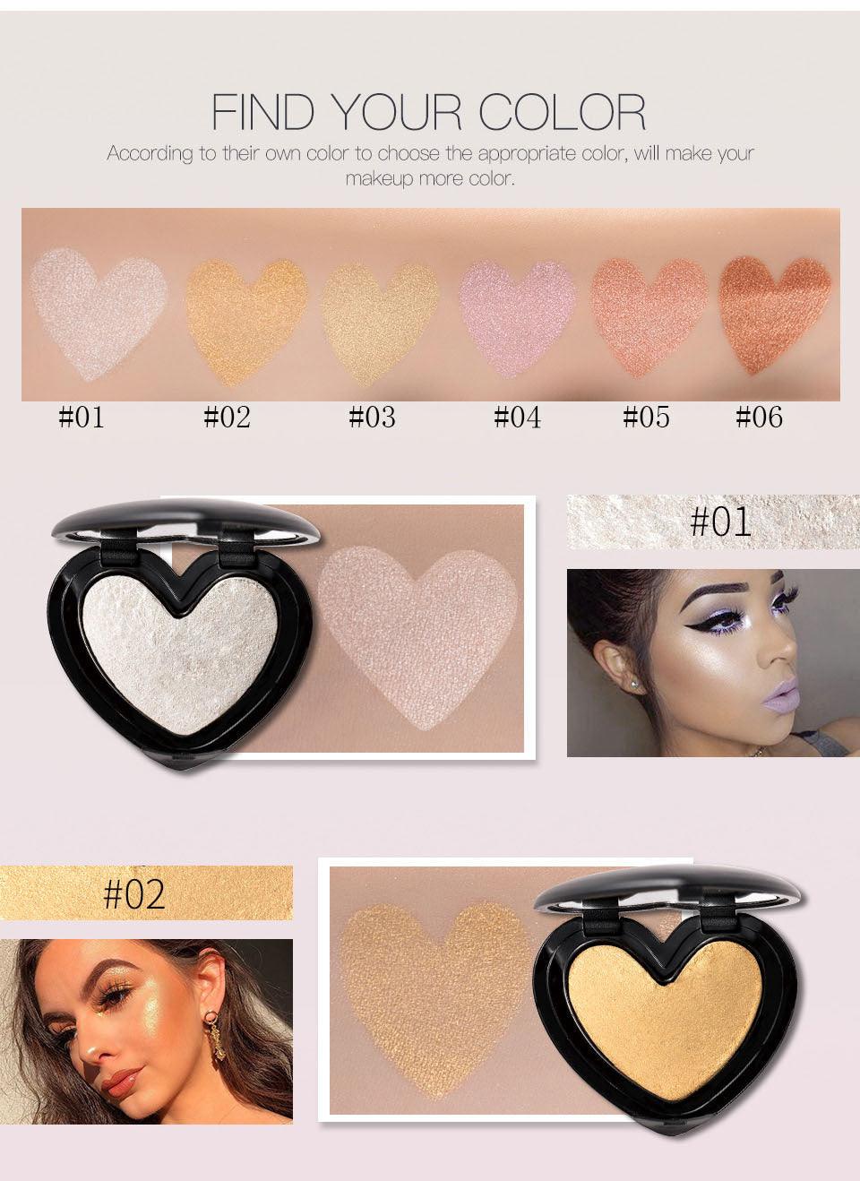 Gold Highlighter Palette Cosmetic Iluminador Face Contour Glow Makeup Bronze Powder Roze Shimmer High Lighter Heart - Nioor