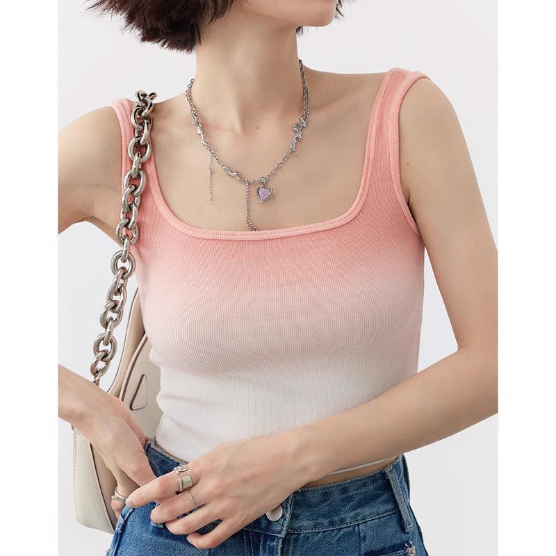 Gradient Color Outer Wear Strappy Sleeveless Tank Top - Nioor