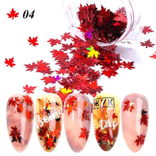 Gradient Maple Leaf Nail Sequins - Nioor