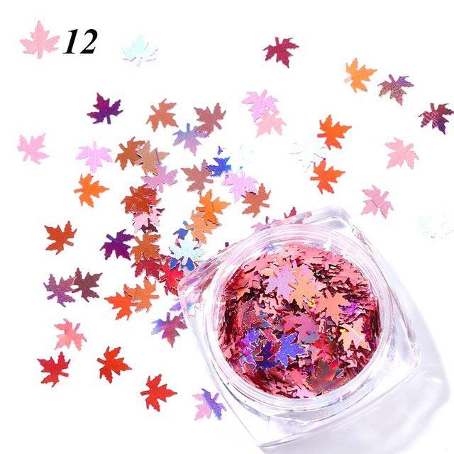 Gradient Maple Leaf Nail Sequins - Nioor