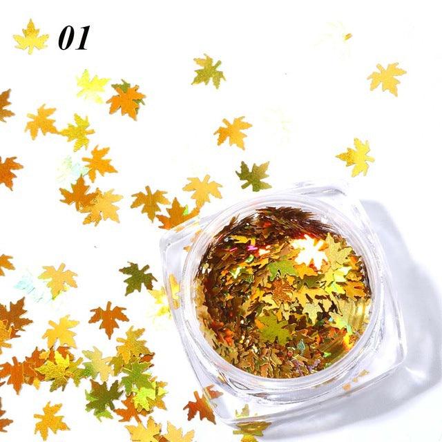 Gradient Maple Leaf Nail Sequins - Nioor