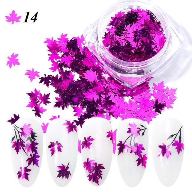 Gradient Maple Leaf Nail Sequins - Nioor