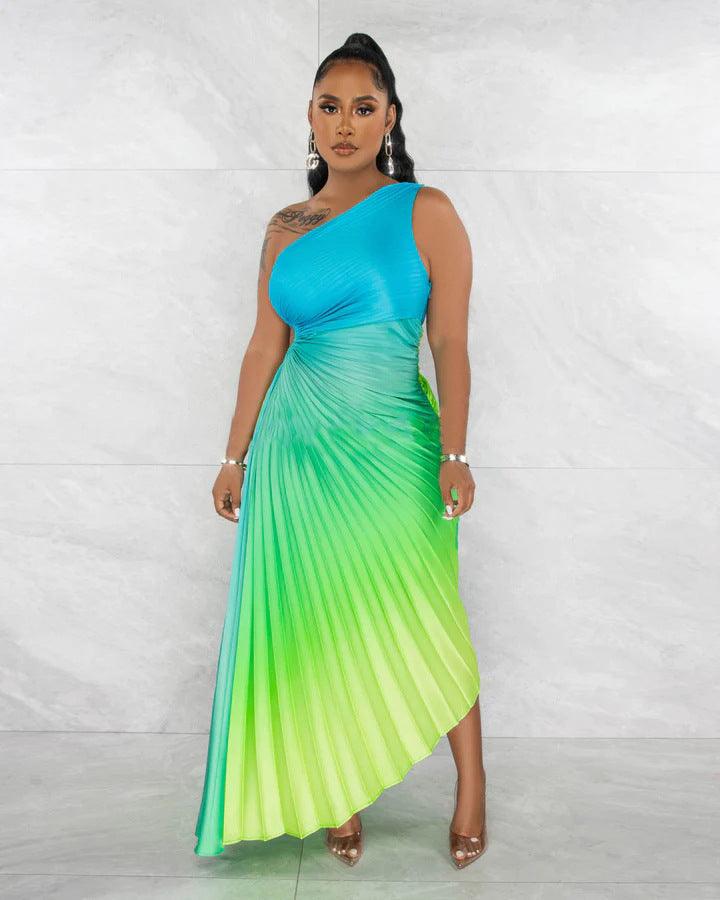 Gradient Sexy Pleated Dress - Nioor