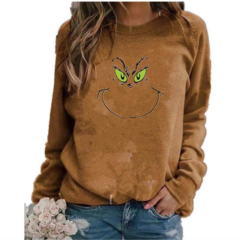 Green Grinch Pattern Print Long Sleeve Crew Neck Sweatshirt - Nioor