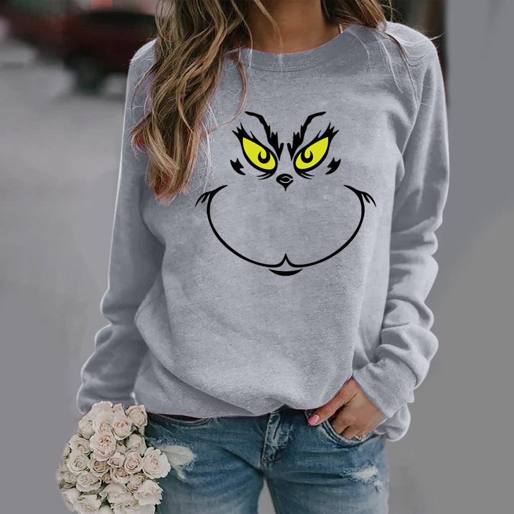 Green Grinch Pattern Print Long Sleeve Crew Neck Sweatshirt - Nioor