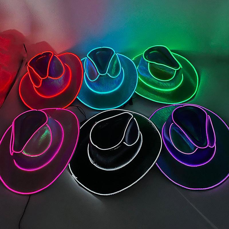 Halloween Carnival Party LED Wireless Fluorescent Colorful Cowboy Flashing Hat - Nioor