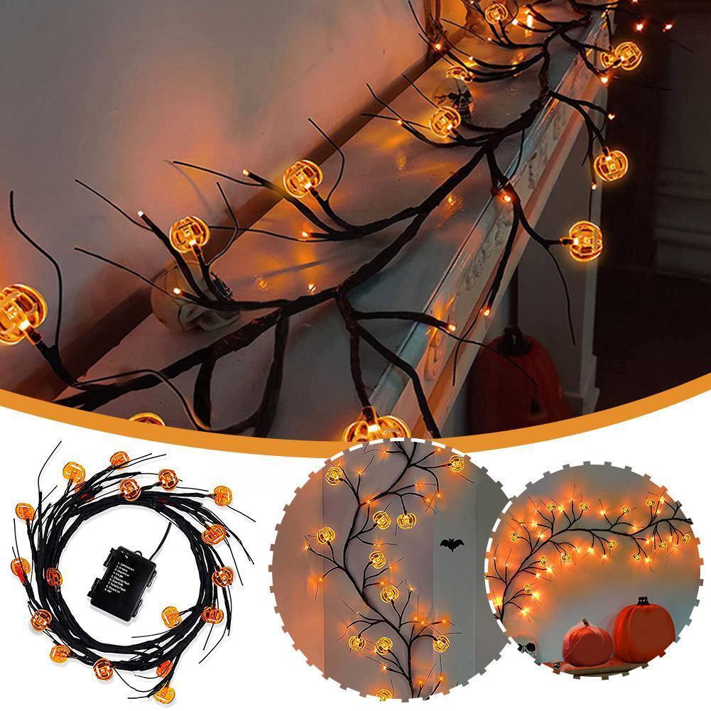 Halloween LED Willow Vine String Light Cool Cartoon Bat Pumpkin Decoration For Indoor Outdoor Party House Decor - Nioor