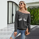 Halloween New Women's Sloping Shoulder Printed Casual Plush Sweater - Nioor