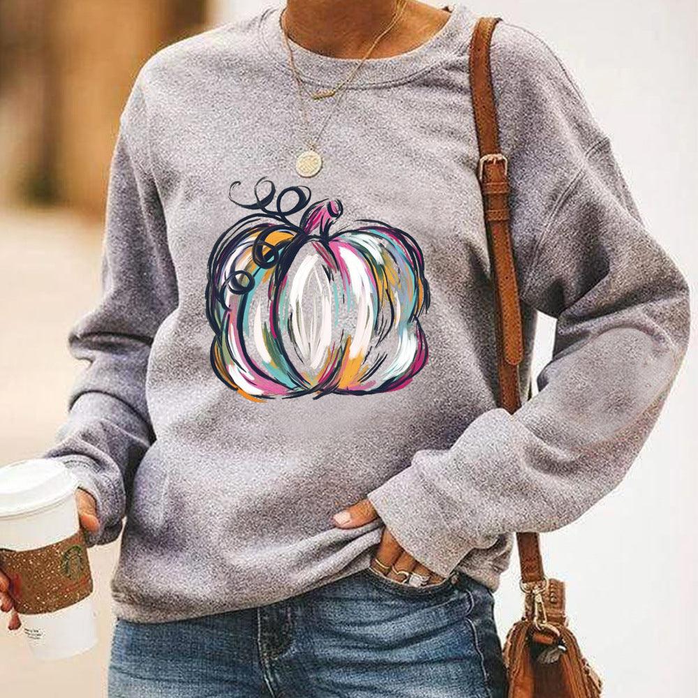 Halloween Personality Color Pumpkin Print Casual Long Sleeve Hoodie - Nioor