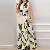 Halter Dress Lace Printing Lotus Leaf - Nioor